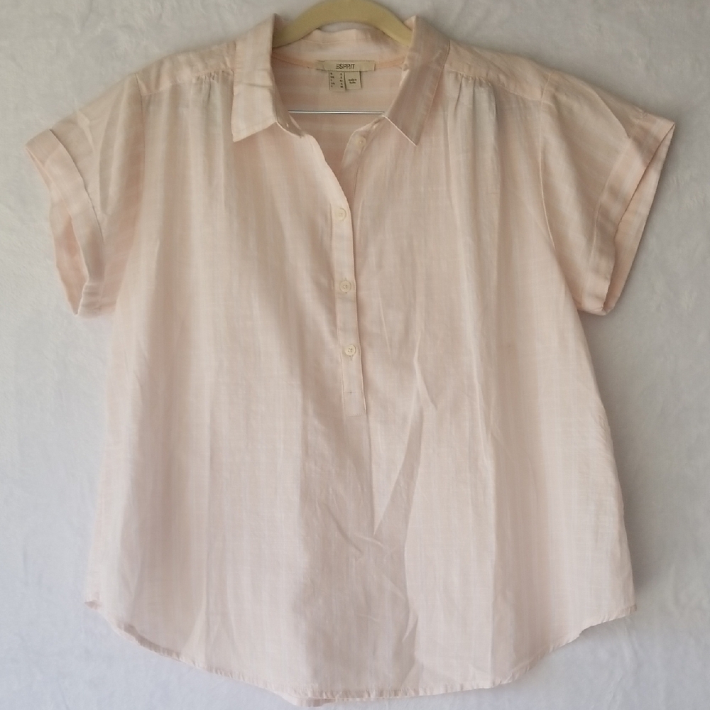 E‎ Spirit Women's Pink Cotton Oversized Button Down Shirt Size S